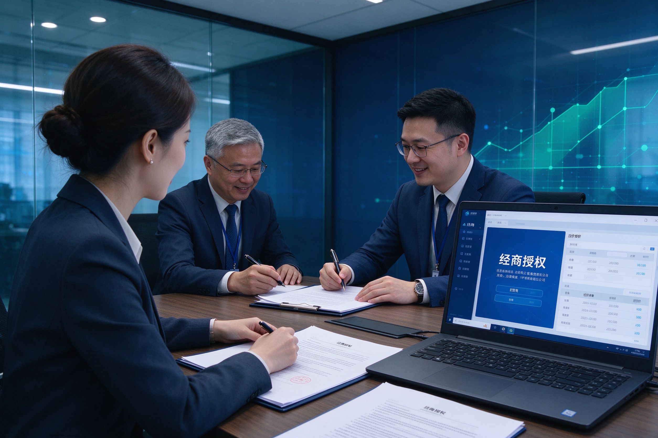 商务人员洽谈经销商授权管理
